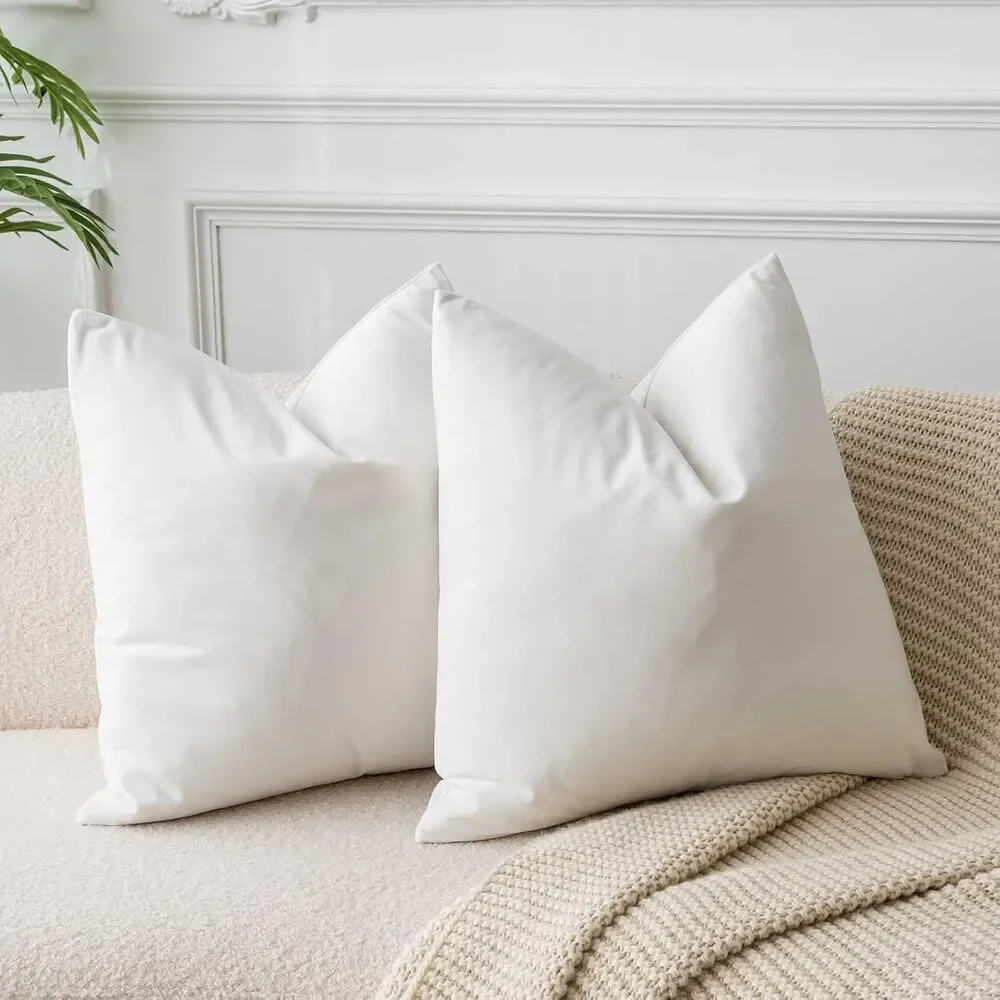 BRAND NEW ~ Set/2 Modern Farmhouse White Velvet Throw Pillow Covers ~ 26